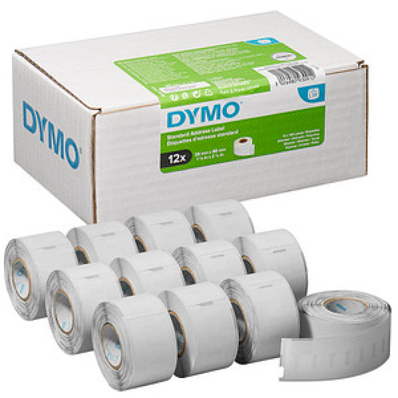 DYMO Etikettenrollen für Etikettendrucker S0722370 weiß, 28,0 x 89,0 mm, 12 x 130 Etiketten – Bild 1 von 7