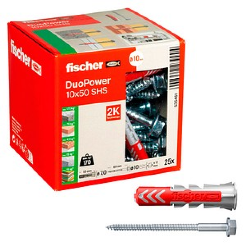 AKTION: fischer DuoPower 10x50 S 2K 535461 Dübel mit Schrauben Ø 10 mm x 50 mm, 25 St. mit Prämie nach Registrierung – Bild 1 von 8