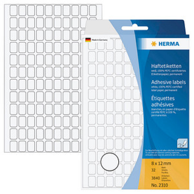 HERMA Etiketten 2310 weiß 12,0 x 8,0 mm, 32 Blatt – Bild 1 von 5