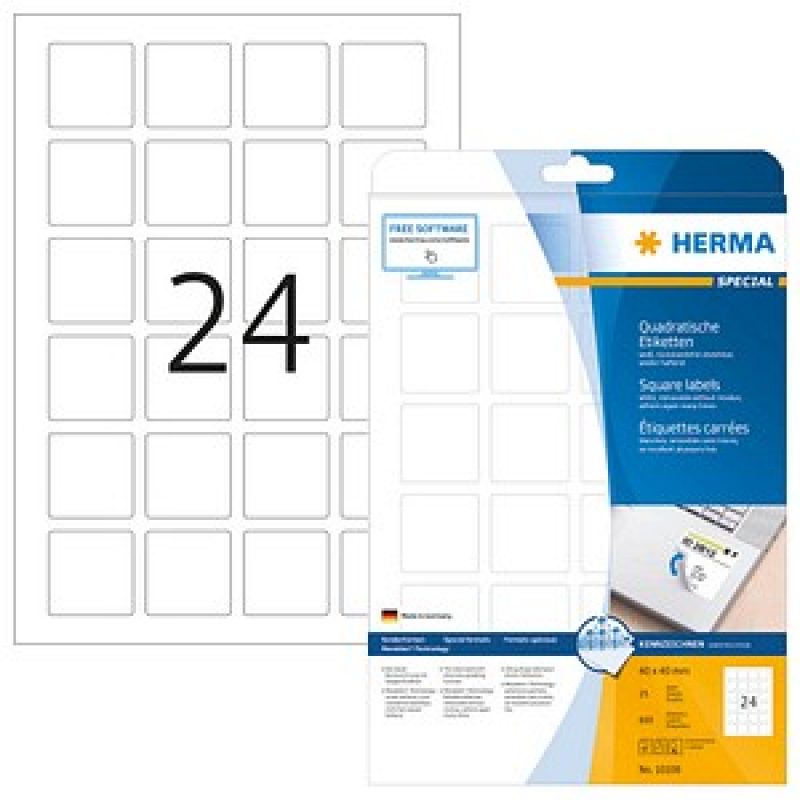 HERMA Etiketten 10108 weiß 40,0 x 40,0 mm, 25 Blatt – Bild 1 von 3