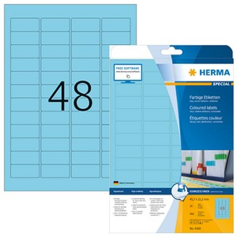 HERMA Etiketten 4368 blau 45,7 x 21,2 mm, 20 Blatt – Bild 1 von 6