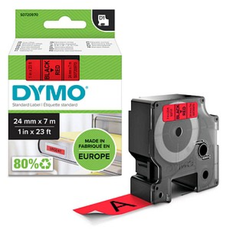 DYMO Schriftband D1 53717 S0720970, 24 mm, schwarz auf rot, 1 St. – Bild 1 von 3