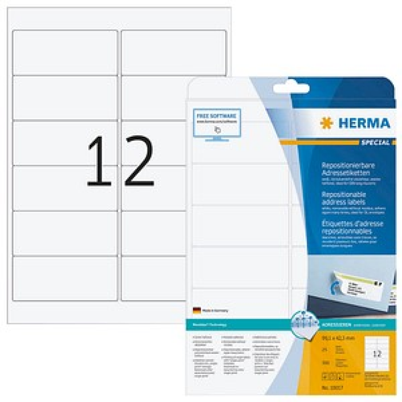HERMA Adressetiketten 10017 weiß 99,1 x 42,3 mm, 25 Blatt – Bild 1 von 3