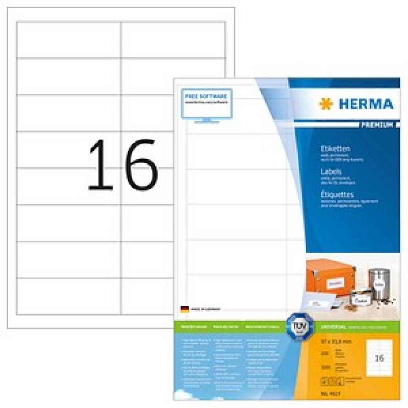HERMA Etiketten 4619 weiß 97,0 x 33,8 mm, 200 Blatt – Bild 1 von 2