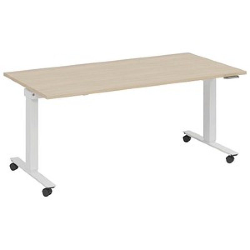 fm Topspin elektrisch höhenverstellbarer Schreibtisch ahorn, verkehrsweiß rechteckig, T-Fuß-Gestell mit Rollen weiß 140,0 x 70,0 cm – Bild 1 von 5