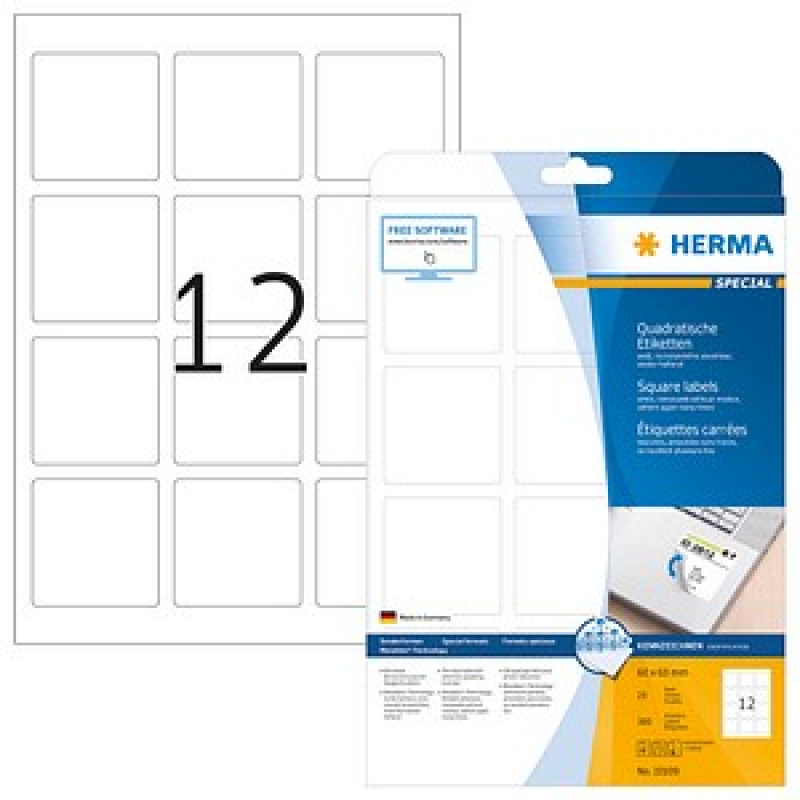 HERMA Etiketten 10109 weiß 60,0 x 60,0 mm, 25 Blatt – Bild 1 von 3