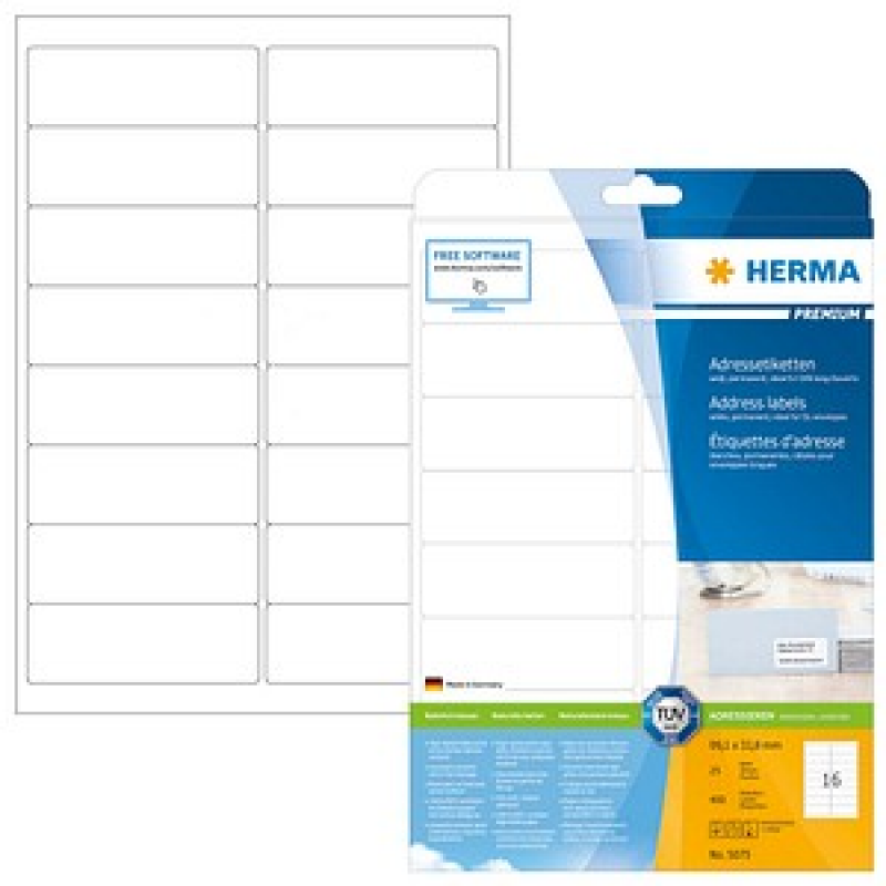 HERMA Adressetiketten 5075 weiß 99,1 x 33,8 mm, 25 Blatt – Bild 1 von 6