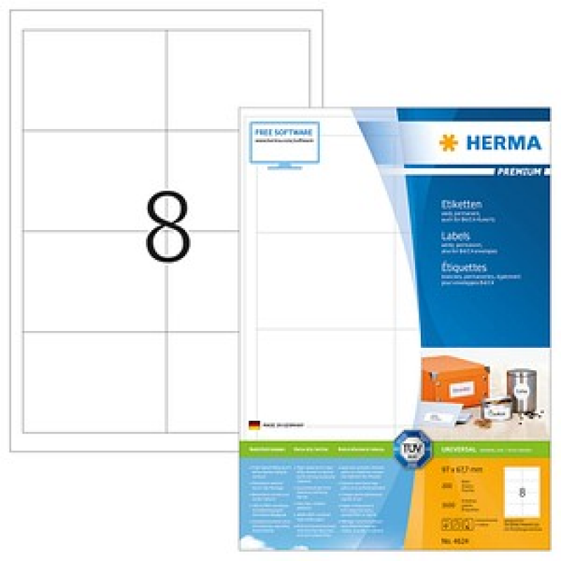 HERMA Etiketten 4624 weiß 97,0 x 67,7 mm, 200 Blatt – Bild 1 von 2