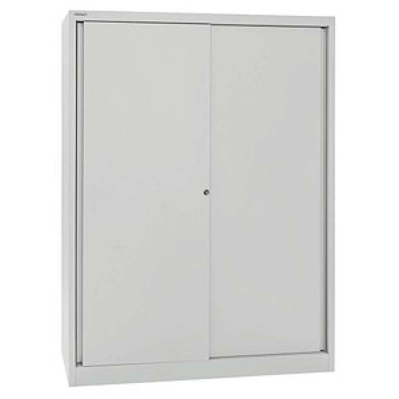 BISLEY Schiebetürenschrank ECO, SD12173S645 lichtgrau 3 Fachböden 120,0 x 43,0 x 163,7 cm – Bild 1 von 7