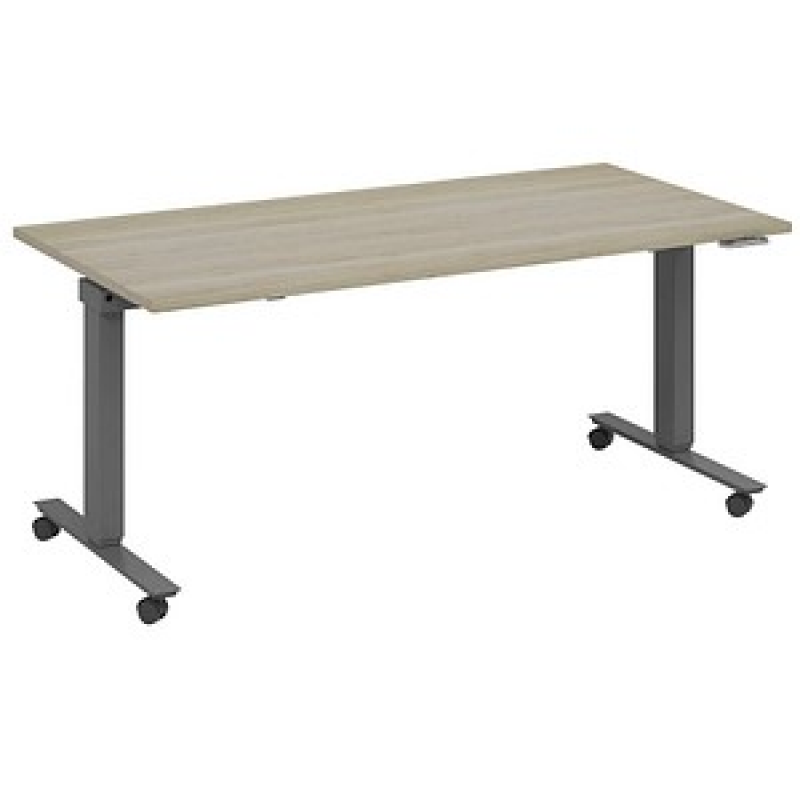fm Topspin elektrisch höhenverstellbarer Schreibtisch eiche, anthrazit metallic rechteckig, T-Fuß-Gestell mit Rollen grau 160,0 x 70,0 cm – Bild 1 von 5