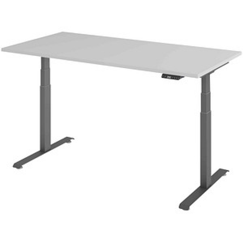 AKTION: BaseLite elektrisch höhenverstellbarer Schreibtisch lichtgrau rechteckig, T-Fuß-Gestell grau 160,0 x 80,0 cm – Bild 1 von 7