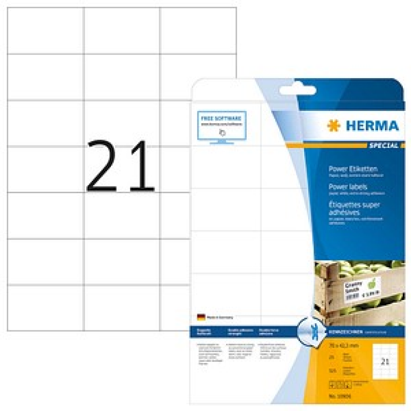 HERMA Power-Etiketten 10906 weiß 70,0 x 42,3 mm, 25 Blatt – Bild 1 von 3