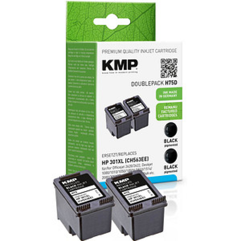 KMP H75D schwarz Druckerpatronen kompatibel zu HP 301XL (CH563EE), 2er-Set – Bild 1 von 3