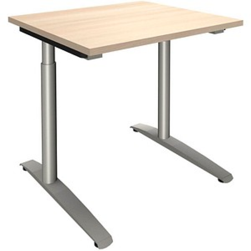 fm Sidney höhenverstellbarer Schreibtisch akazie rechteckig, C-Fuß-Gestell Rundrohr silber 80,0 x 80,0 cm – Bild 1 von 2