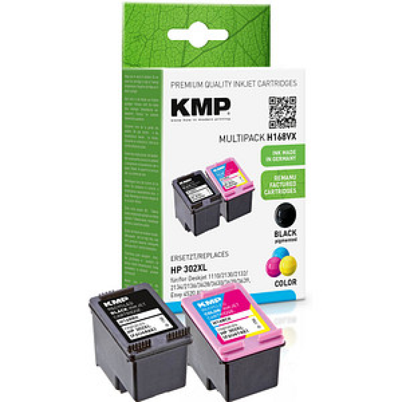 KMP Tintenpatronen Multipack Schwarz + Farbig ersetzt HP 302XL (F6U68AE F6U67AE) – Bild 1 von 3