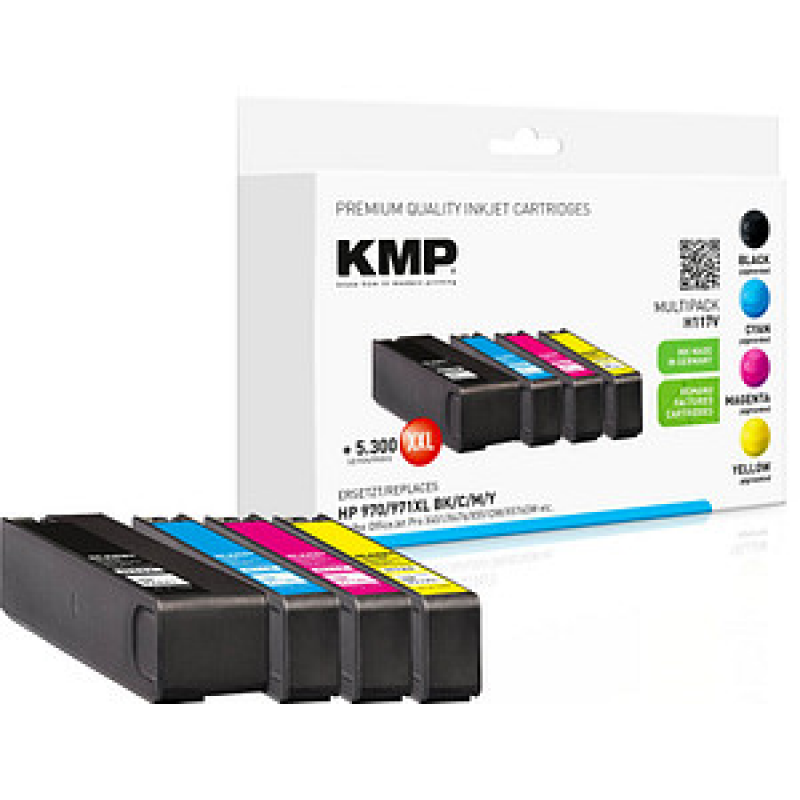 KMP H117V schwarz, cyan, magenta, gelb Druckerpatronen kompatibel zu HP 970XL + 971XL (CN625AE/CN626AE/CN627AE/CN628AE), 4er-Set – Bild 1 von 3