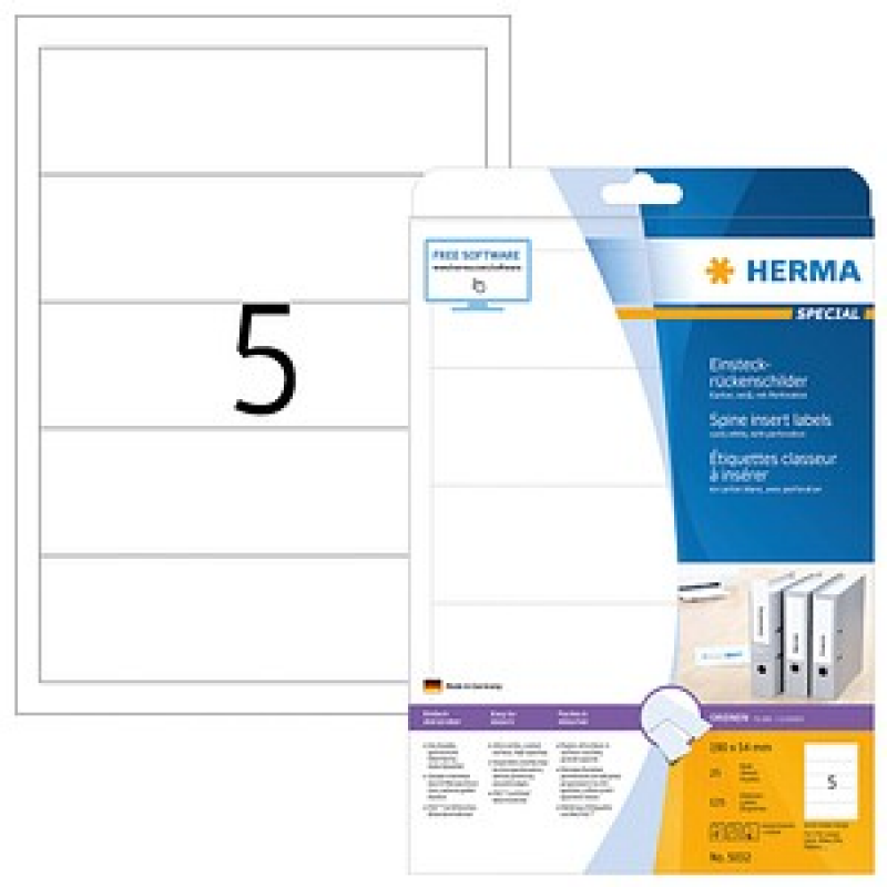 HERMA Einsteck-Rückenschilder 5032 weiß für 7,0 - 8,0 cm Rückenbreite, 125 Etiketten – Bild 1 von 3