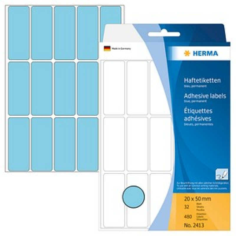 HERMA Etiketten 2413 blau 50,0 x 20,0 mm, 32 Blatt – Bild 1 von 5