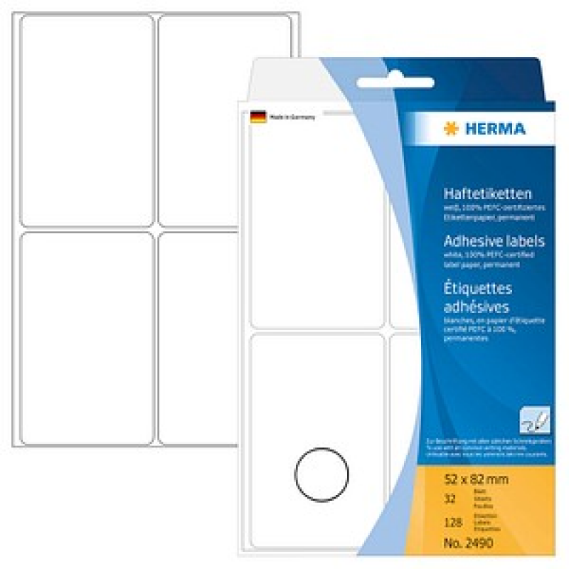 HERMA Etiketten 2490 weiß 82,0 x 52,0 mm, 32 Blatt – Bild 1 von 3