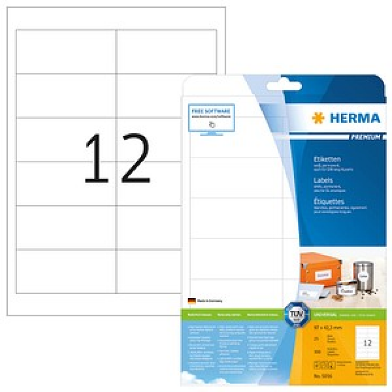 HERMA Etiketten 5056 weiß 97,0 x 42,3 mm, 25 Blatt – Bild 1 von 2