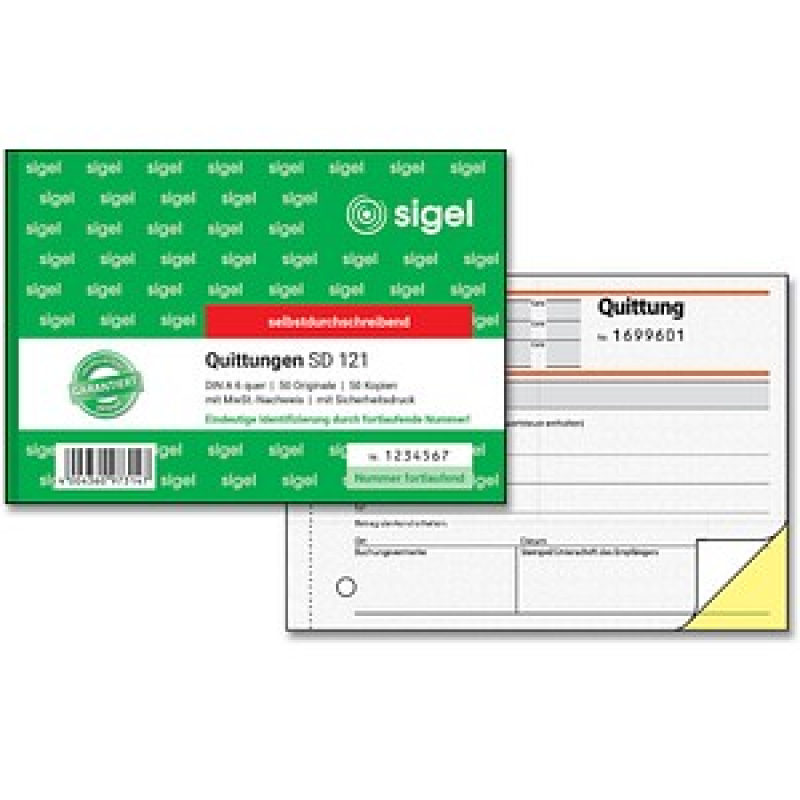 SIGEL Quittung mit MwSt. separat ausgewiesen, mit fortlaufenden Nummern Formularbuch SD121, 1 St. – Bild 1 von 8