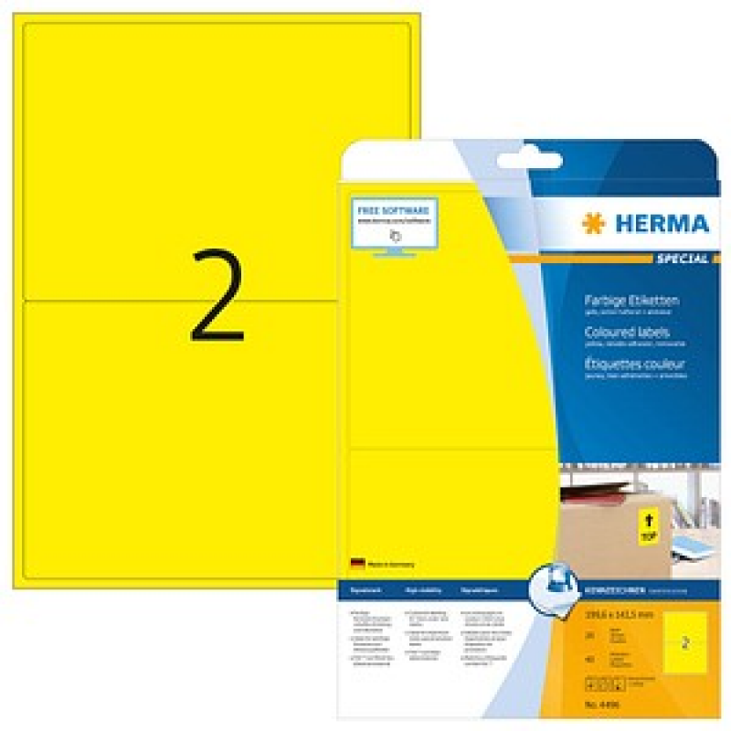HERMA Etiketten 4496 gelb 199,6 x 143,5 mm, 20 Blatt – Bild 1 von 5