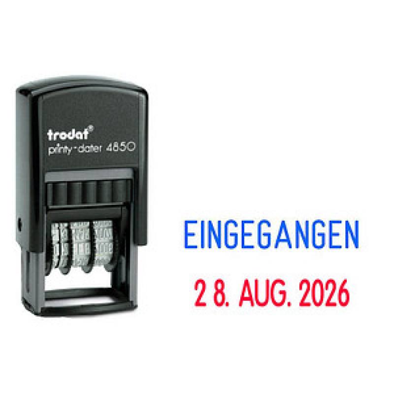 trodat Datumstempel mit Text "Eingegangen" printy-dater 4850/L selbstfärbend blau rot, 1 St. – Bild 1 von 2