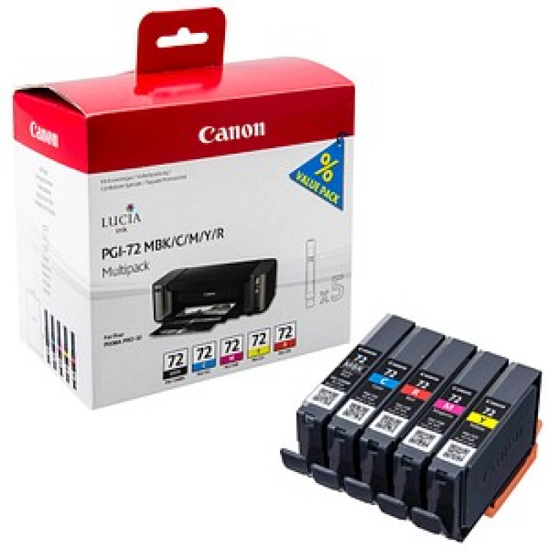 Canon PGI-72 MBK/C/M/Y/R mattschwarz, cyan, magenta, gelb, rot Druckerpatronen, 5er-Set – Bild 1 von 3