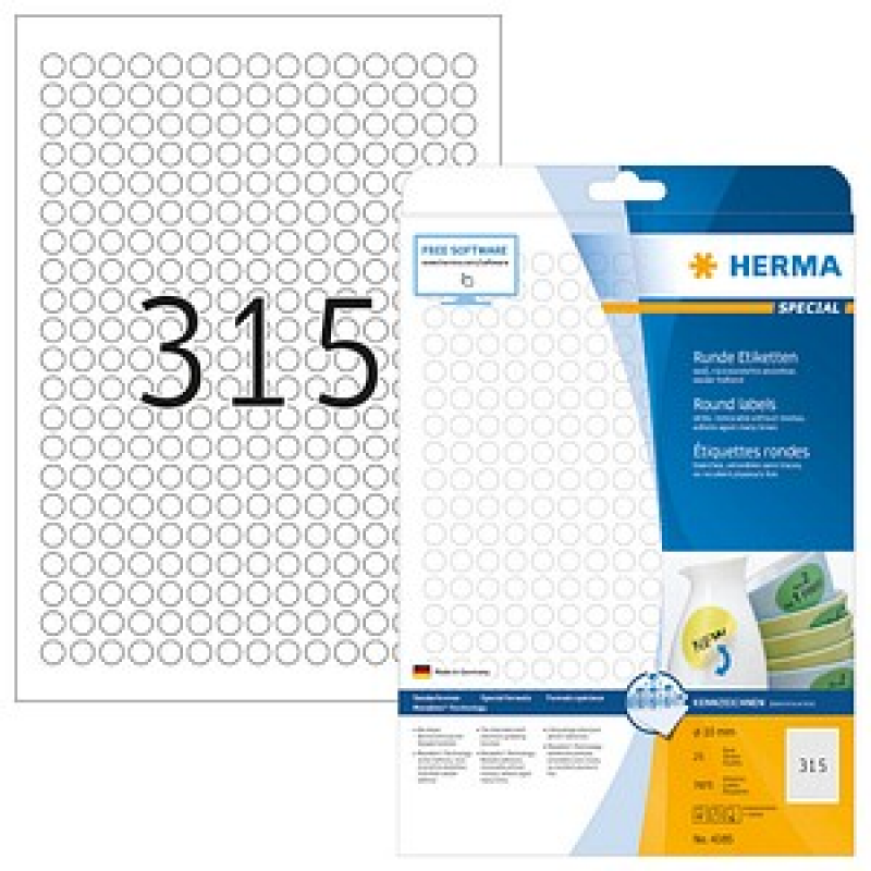 HERMA Etiketten 4385 weiß 10,0 x 10,0 mm, 25 Blatt