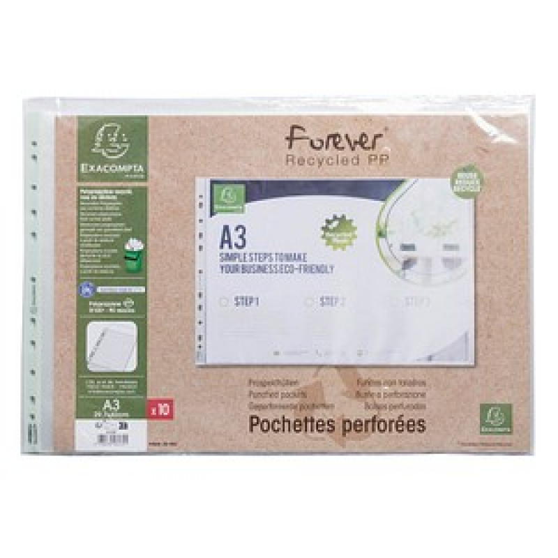 Exacompta Prospekthüllen Forever DIN A3 transparent genarbt 0,09 mm, 10 St. – Bild 1 von 2
