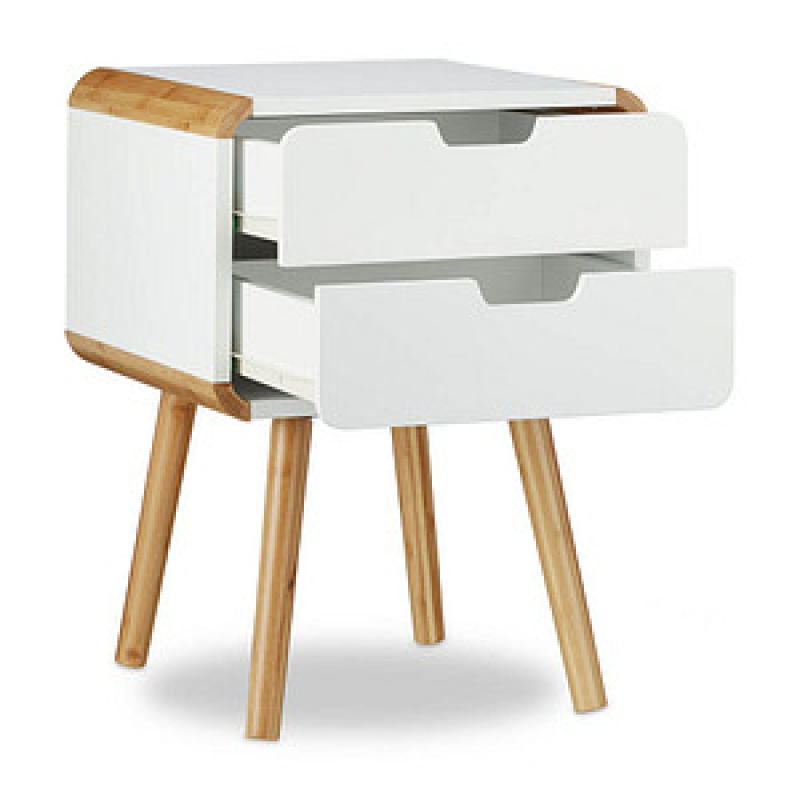 relaxdays Nachttisch rechteckig MDF-Platte, Bambus braun, weiß 40,0 x 40,0 x 55,0 cm, 1 St. – Bild 1 von 6