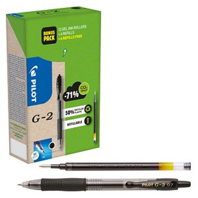 AKTION: PILOT G2 Greenpack Gelschreiber-Set schwarz/transparent 0,4 mm, Schreibfarbe: schwarz, 1 Set + GRATIS 6 Gelschreiberminen – Bild 1 von 5
