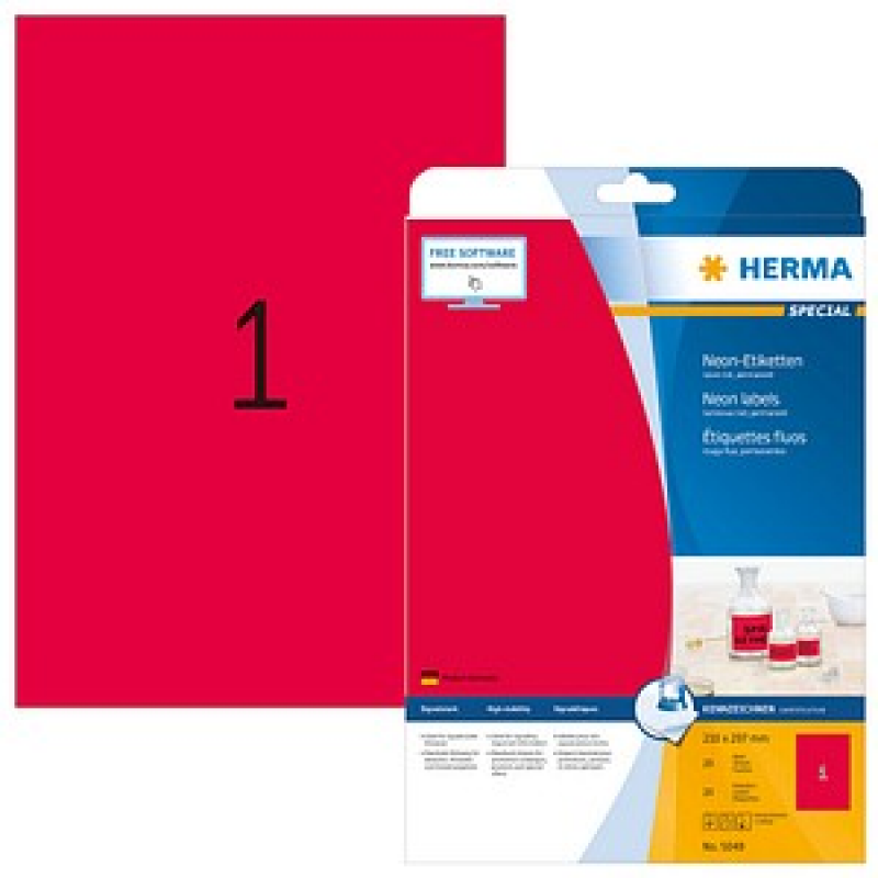 HERMA Etiketten 5048 rot 210,0 x 297,0 mm, 20 Blatt – Bild 1 von 2