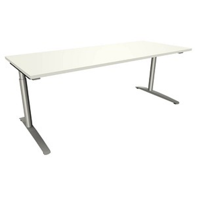fm fastline höhenverstellbarer Schreibtisch weiß rechteckig, C-Fuß-Gestell Rundrohr silber 200,0 x 80,0 cm – Bild 1 von 2