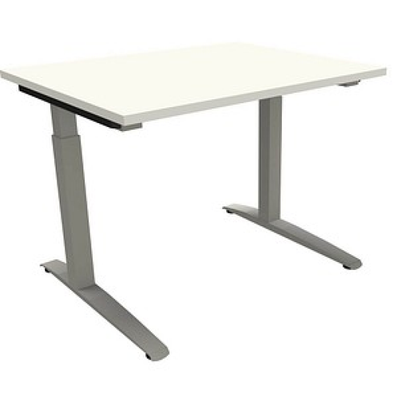fm Sidney höhenverstellbarer Schreibtisch weiß rechteckig, C-Fuß-Gestell Quadratrohr silber 100,0 x 80,0 cm – Bild 1 von 2