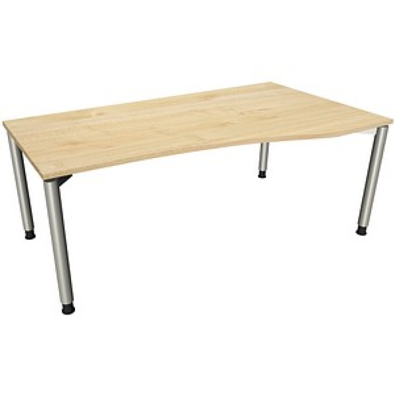 fm fastline höhenverstellbarer Schreibtisch königsahorn Bogenform, 4-Fuß-Gestell silber 180,0 x 80,0/100,0 cm – Bild 1 von 3