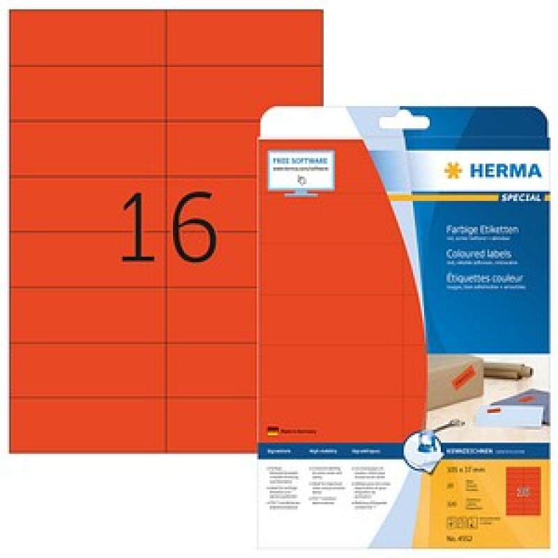 HERMA Etiketten 4552 rot 105,0 x 37,0 mm, 20 Blatt – Bild 1 von 5