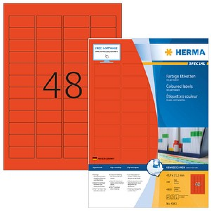 HERMA Etiketten 4545 rot 45,7 x 21,2 mm, 100 Blatt – Bild 1 von 5