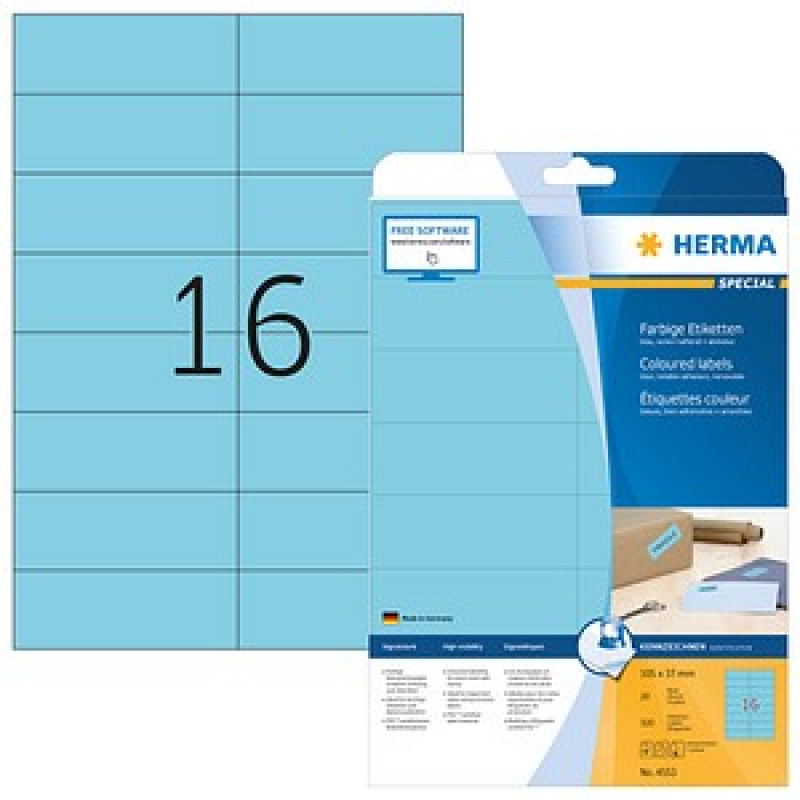 HERMA Etiketten 4553 blau 105,0 x 37,0 mm, 20 Blatt – Bild 1 von 5