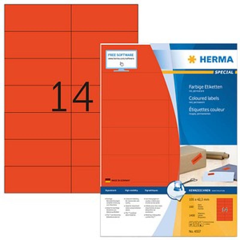 HERMA Etiketten 4557 rot 105,0 x 42,3 mm, 100 Blatt – Bild 1 von 5