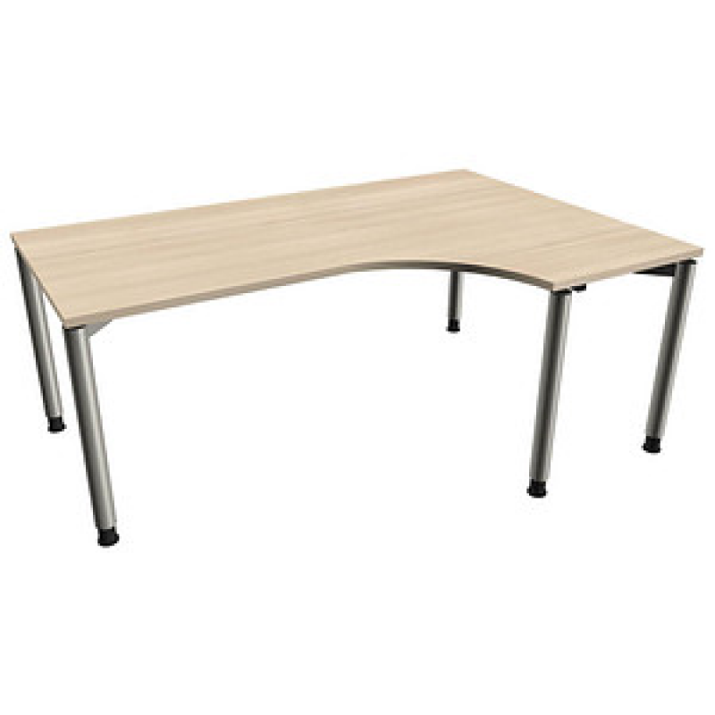 fm Sidney höhenverstellbarer Schreibtisch akazie C-Form, 4-Fuß-Gestell silber 180,0 x 80,0/120,0 cm – Bild 1 von 2