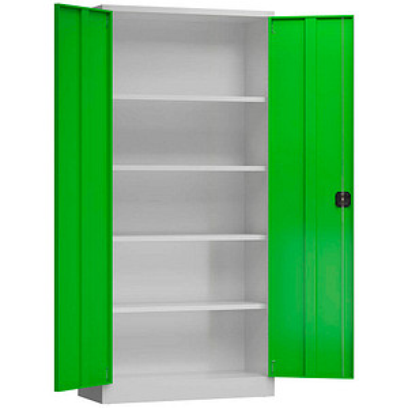 ClassiX Stahlschrank X-530355 lichtgrau, gelbgrün 4 Fachböden 92,0 x 50,0 x 194,5 cm, aufgebaut, 1 St. – Bild 1 von 3