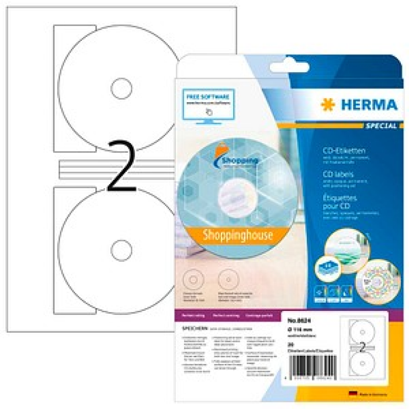 HERMA CD-Etiketten 8624 weiß, 20 Etiketten – Bild 1 von 4