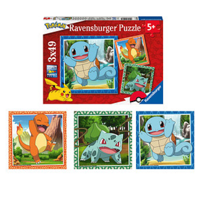 Ravensburger Pokémon Glumanda, Bisasam und Schiggy Puzzle, 3 x 49 Teile – Bild 1 von 5