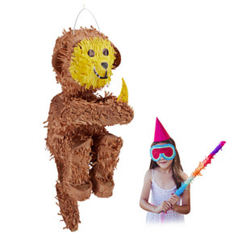 relaxdays Piñata braun/gelb Affe, 1 St. – Bild 1 von 8