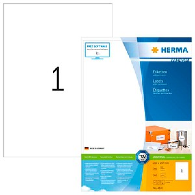 HERMA Etiketten 4631 weiß 210,0 x 297,0 mm, 200 Blatt – Bild 1 von 8