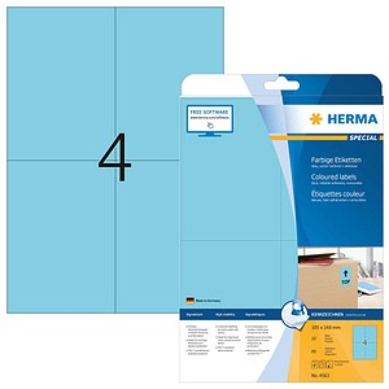 HERMA Etiketten 4563 blau 105,0 x 148,0 mm, 20 Blatt – Bild 1 von 5