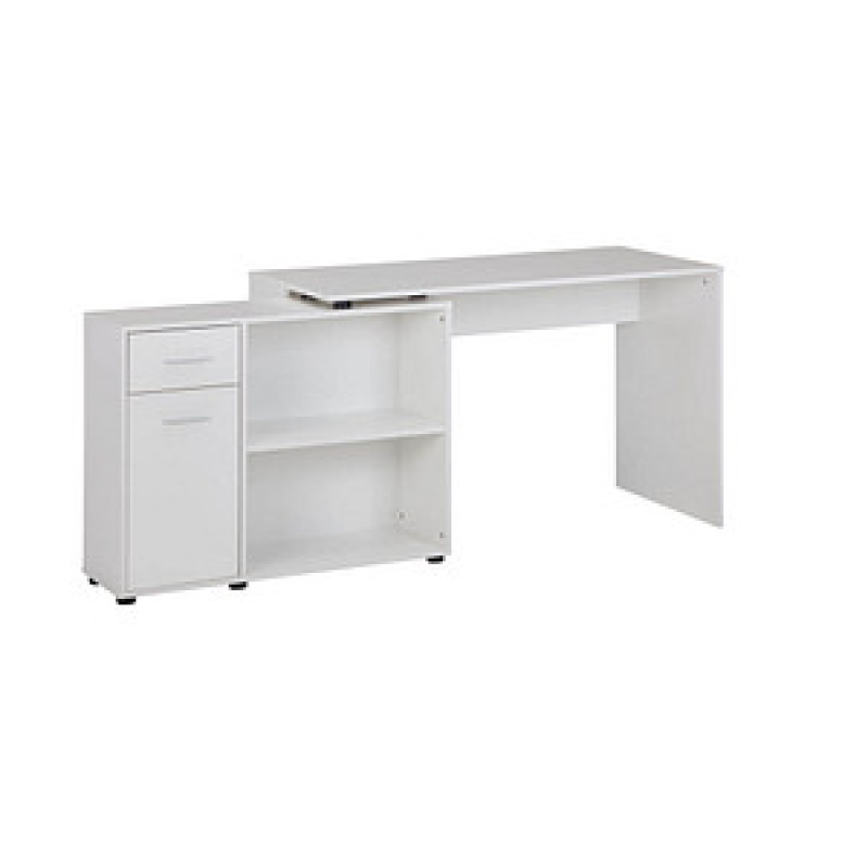 WOHNLING Eckschreibtisch mit Regal 120 cm weiß Schreibtisch weiß rechteckig, Wangen-Gestell weiß 120,0 x 106,5 cm – Bild 1 von 7