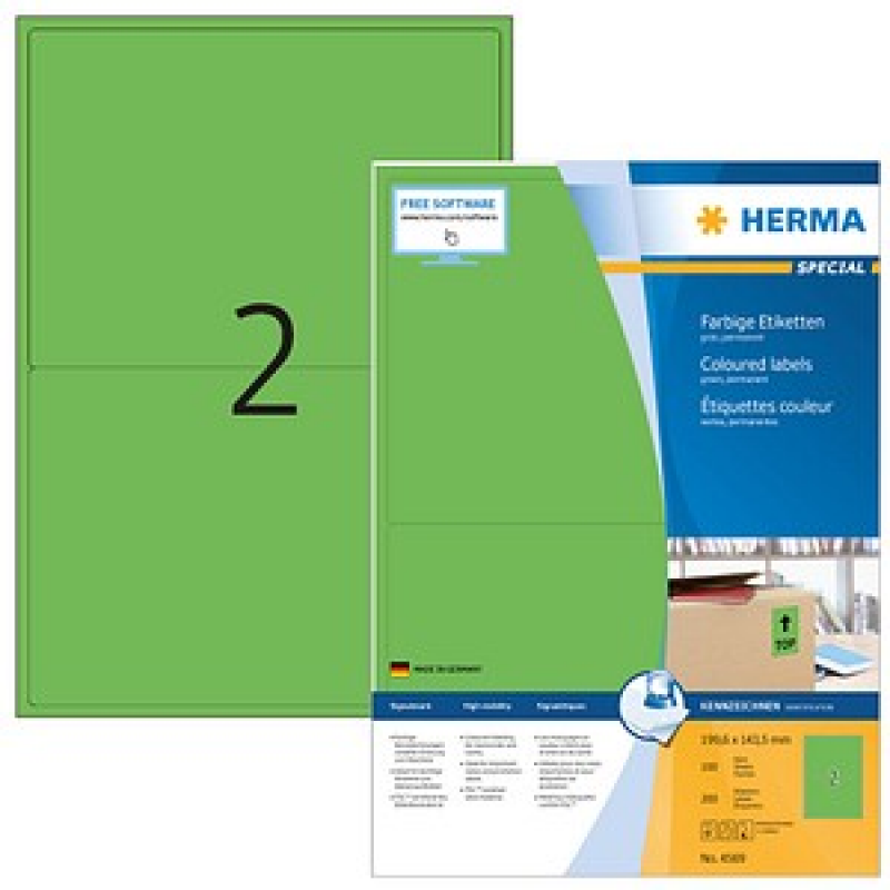 HERMA Etiketten 4569 grün 199,6 x 143,5 mm, 100 Blatt – Bild 1 von 5