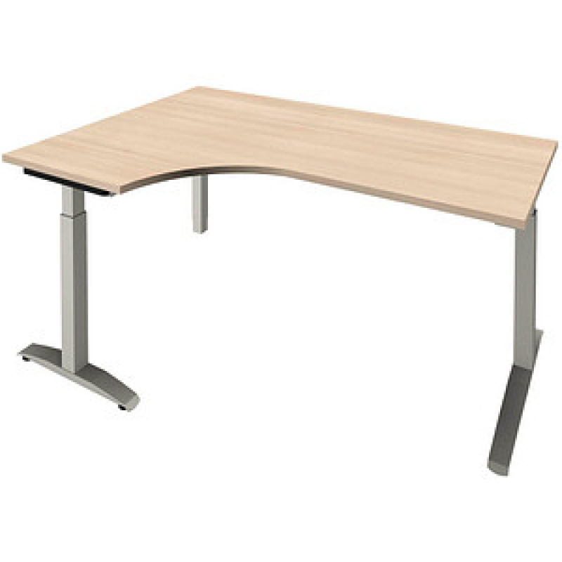 fm Sidney höhenverstellbarer Schreibtisch akazie Bogenform, C-Fuß-Gestell Quadratrohr silber 180,0 x 80,0 cm – Bild 1 von 2